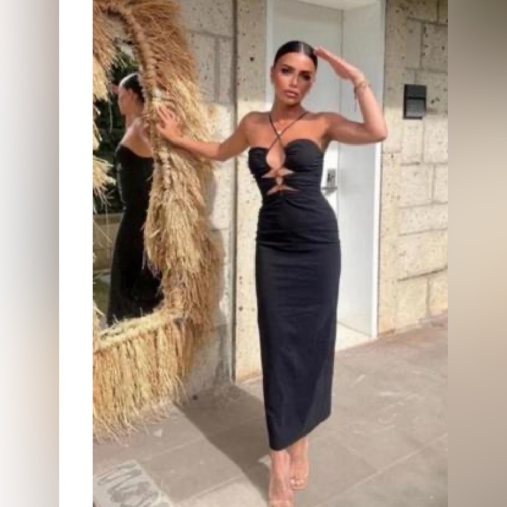 Zara Dress bloggers favourite sundress black long open neckline xs cut out